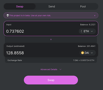 Uniswap interface.